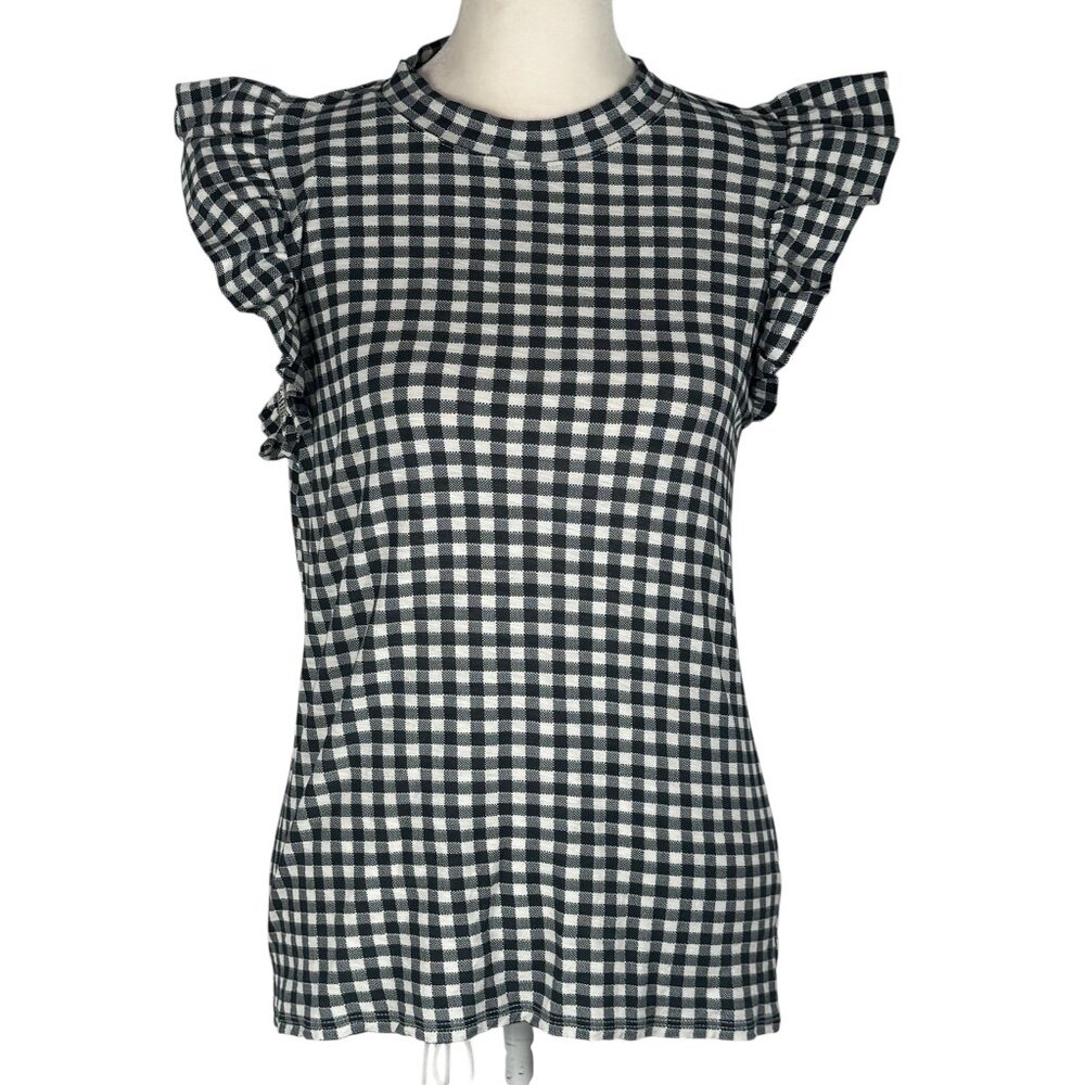 Like new NATION Paulette Tank Blue & White Gingham Ruffle Sleeve Top Size XS - Picture 3 of 12
